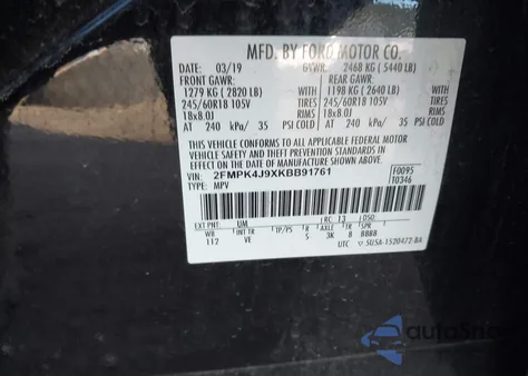 2019 Ford Edge Sel from USA, damaged, VIN 2FMPK4J9XKBB91761